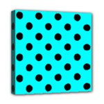 Polka Dots - Black on Aqua Cyan Mini Canvas 8  x 8  (Stretched)