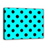 Polka Dots - Black on Aqua Cyan Canvas 16  x 12  (Stretched)