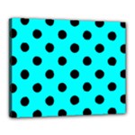 Polka Dots - Black on Aqua Cyan Canvas 20  x 16  (Stretched)