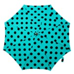 Polka Dots - Black on Aqua Cyan Hook Handle Umbrella (Medium)