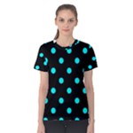 Polka Dots - Aqua Cyan on Black Women s Cotton Tee