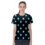 Polka Dots - Aqua Cyan on Black Women s Sport Mesh Tee