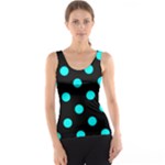 Polka Dots - Aqua Cyan on Black Tank Top