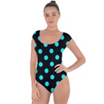 Polka Dots - Aqua Cyan on Black Short Sleeve Leotard (Ladies)