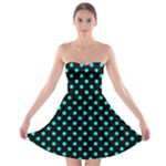 Polka Dots - Aqua Cyan on Black Strapless Bra Top Dress