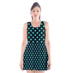 Polka Dots - Aqua Cyan on Black Scoop Neck Skater Dress