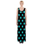 Polka Dots - Aqua Cyan on Black Maxi Thigh Split Dress