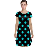 Polka Dots - Aqua Cyan on Black Cap Sleeve Nightdress