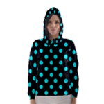 Polka Dots - Aqua Cyan on Black Hooded Wind Breaker (Women)