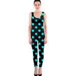 Polka Dots - Aqua Cyan on Black OnePiece Catsuit