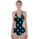 Polka Dots - Aqua Cyan on Black Cut-Out One Piece Swimsuit