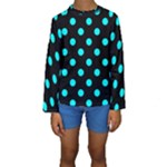 Polka Dots - Aqua Cyan on Black Kid s Long Sleeve Swimwear
