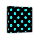 Polka Dots - Aqua Cyan on Black Mini Canvas 4  x 4  (Stretched)