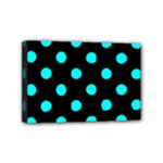 Polka Dots - Aqua Cyan on Black Mini Canvas 6  x 4  (Stretched)