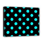 Polka Dots - Aqua Cyan on Black Canvas 14  x 11  (Stretched)