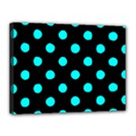 Polka Dots - Aqua Cyan on Black Canvas 16  x 12  (Stretched)