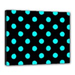 Polka Dots - Aqua Cyan on Black Canvas 20  x 16  (Stretched)