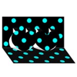 Polka Dots - Aqua Cyan on Black Twin Hearts 3D Greeting Card (8x4)