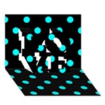 Polka Dots - Aqua Cyan on Black LOVE 3D Greeting Card (7x5)
