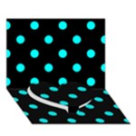 Polka Dots - Aqua Cyan on Black Heart Bottom 3D Greeting Card (7x5)