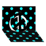 Polka Dots - Aqua Cyan on Black Peace Sign 3D Greeting Card (7x5)