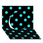 Polka Dots - Aqua Cyan on Black Circle 3D Greeting Card (7x5)
