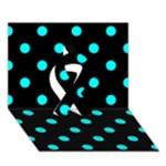 Polka Dots - Aqua Cyan on Black Ribbon 3D Greeting Card (7x5)