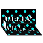 Polka Dots - Aqua Cyan on Black Merry Xmas 3D Greeting Card (8x4)