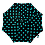 Polka Dots - Aqua Cyan on Black Hook Handle Umbrella (Small)