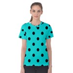 Polka Dots - Black on Bright Turquoise Women s Cotton Tee