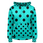 Polka Dots - Black on Bright Turquoise Women s Pullover Hoodie