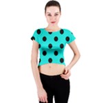 Polka Dots - Black on Bright Turquoise Crew Neck Crop Top