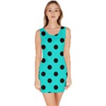Polka Dots - Black on Bright Turquoise Bodycon Dress