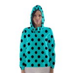 Polka Dots - Black on Bright Turquoise Hooded Wind Breaker (Women)