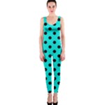 Polka Dots - Black on Bright Turquoise OnePiece Catsuit