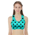 Polka Dots - Black on Bright Turquoise Women s Sports Bra with Border