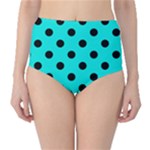 Polka Dots - Black on Bright Turquoise High-Waist Bikini Bottoms