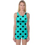 Polka Dots - Black on Bright Turquoise One Piece Boyleg Swimsuit