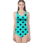 Polka Dots - Black on Bright Turquoise One Piece Swimsuit