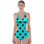 Polka Dots - Black on Bright Turquoise Cut-Out One Piece Swimsuit