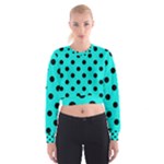 Polka Dots - Black on Bright Turquoise Women s Cropped Sweatshirt