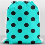 Polka Dots - Black on Bright Turquoise Drawstring Bag (Large)
