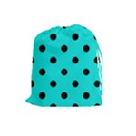 Polka Dots - Black on Bright Turquoise Drawstring Pouch (L)