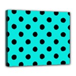 Polka Dots - Black on Bright Turquoise Deluxe Canvas 24  x 20  (Stretched)