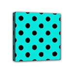 Polka Dots - Black on Bright Turquoise Mini Canvas 4  x 4  (Stretched)