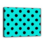 Polka Dots - Black on Bright Turquoise Canvas 16  x 12  (Stretched)