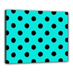 Polka Dots - Black on Bright Turquoise Canvas 20  x 16  (Stretched)