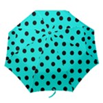 Polka Dots - Black on Bright Turquoise Folding Umbrella