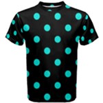 Polka Dots - Bright Turquoise on Black Men s Cotton Tee