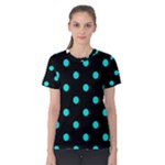 Polka Dots - Bright Turquoise on Black Women s Cotton Tee